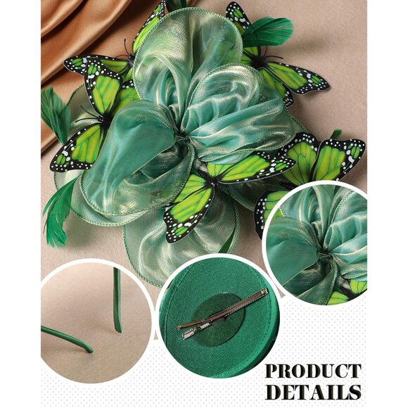 Organza Fascinator Hat Butterfly Hairpin Vintage Tea Party Race Headwear - Picture 5 of 6